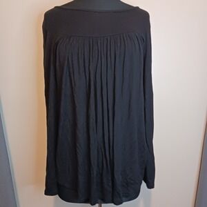 Longyuan Black Babydoll Tunic Top Women's XL Long Sleeve Ruched Casual Blouse